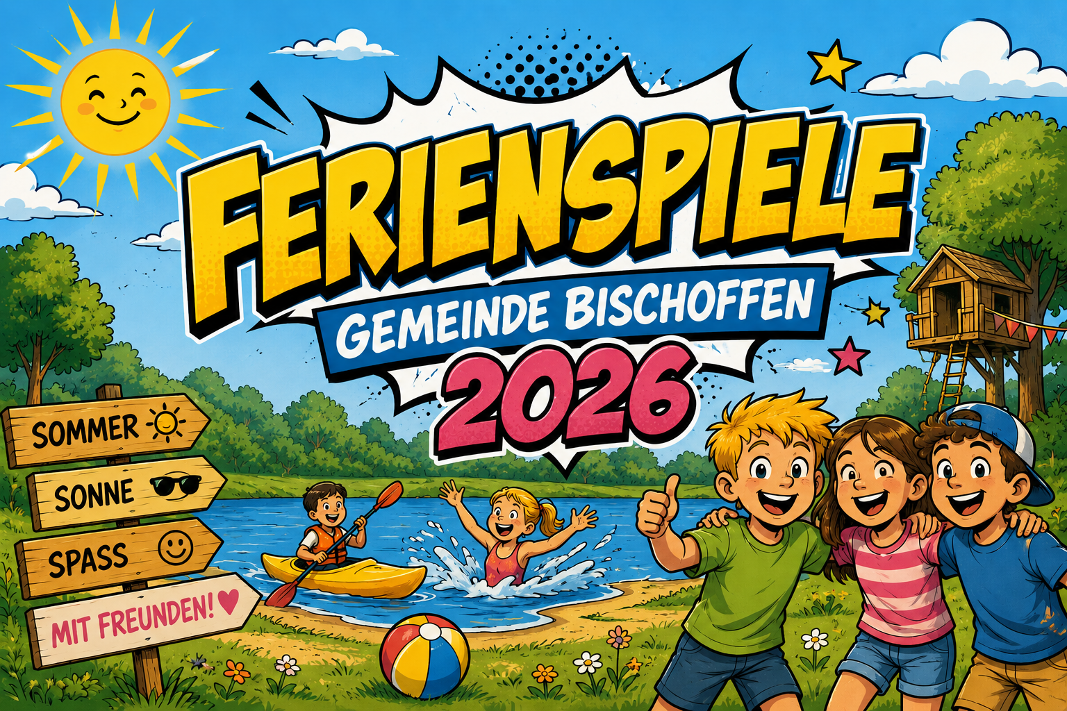 Kinder spielen an einem sonnigen Tag an einem See