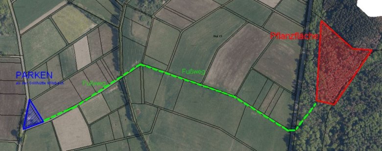 Wegbeschreibung Wegbeschreibung von der Parkmöglichkeit bis zur Pflanzbereich