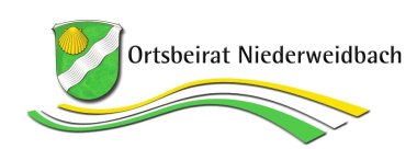 Wappen Ortsteil Niederweidbach mit dreifarbiger Welle darunter und Schriftzug Ortsbeirat Niederweidbach