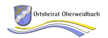 Wappen Ortsteil Oberweidbach mit dreifarbiger Welle darunter und Schriftzug Ortsbeirat Oberweidbach