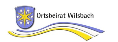 Wappen Ortsteil Wilsbach mit dreifarbiger Welle darunter und Schriftzug Ortsbeirat Wilsbach